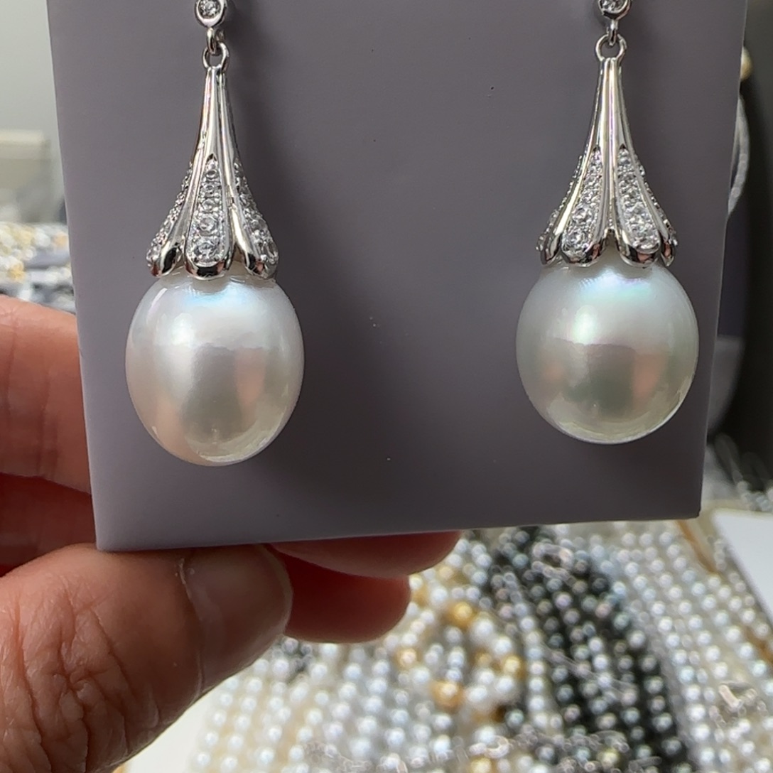 海水珍珠耳饰银S925镶嵌