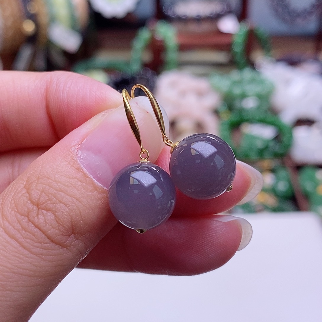 和田玉未镶嵌颈饰毕业级老坑料高冰浓烟紫金镶耳坠12m