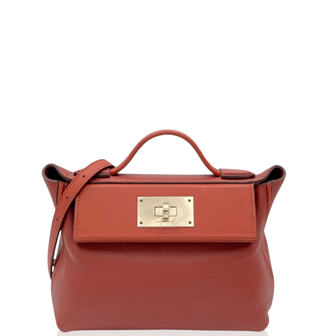 99新 Hermes/爱马仕 2424 mini U evercolor皮  枫叶棕1123a8 