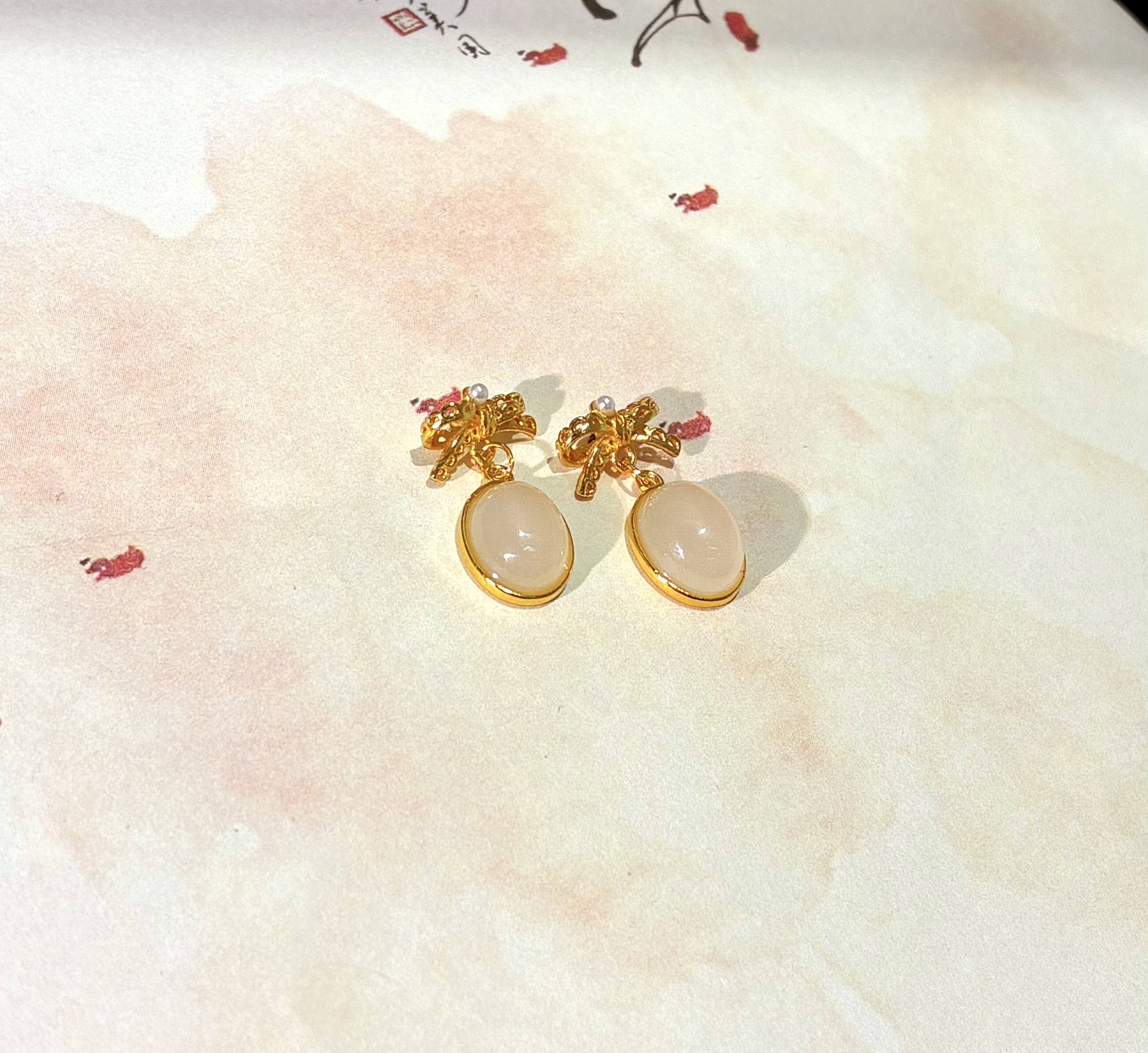 和田玉  藕粉蛋面耳坠  2422 多样性发一对