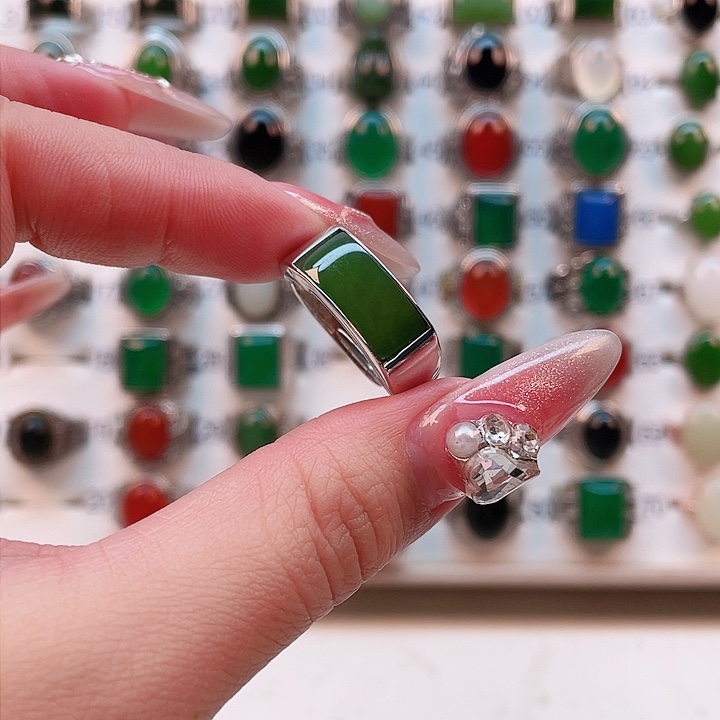 和田玉戒指银S925镶嵌