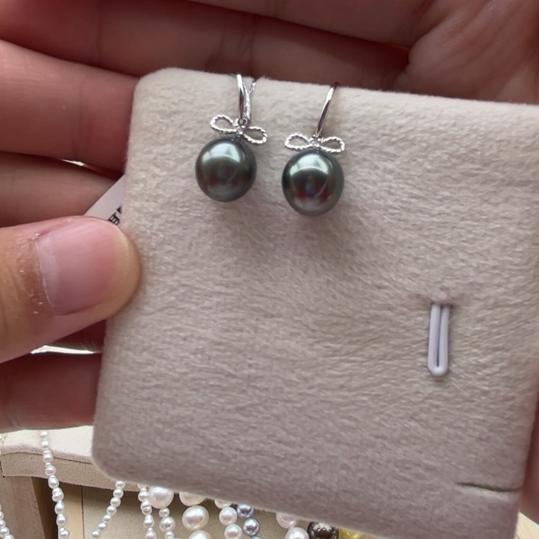 银S925镶嵌耳饰海水珍珠9.2mm大溪地15号链接