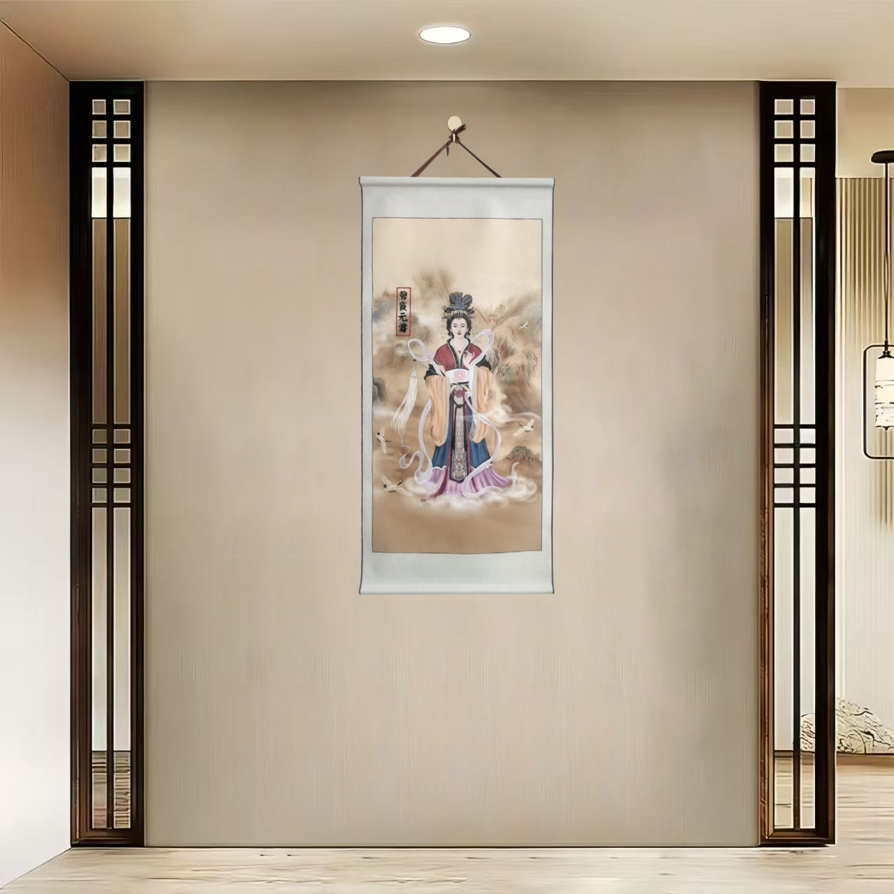 {40-326碧霞元君}净尺寸40x85cm现代简约挂轴装饰画