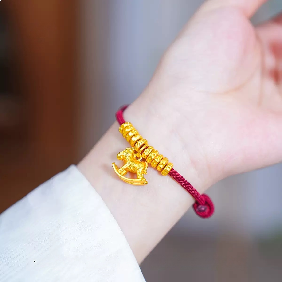 铜合金布艺手链 摇摇木马盘缠手链本命年生肖马编织红绳手串