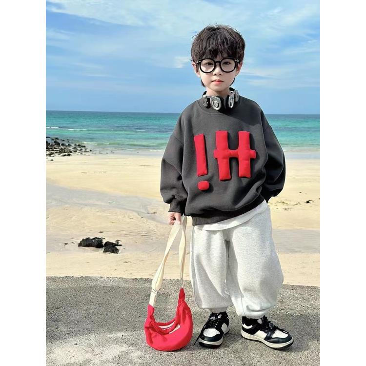 男童卫衣秋装2024新款儿童春秋款圆领长袖上衣男孩秋季炸街衣服潮