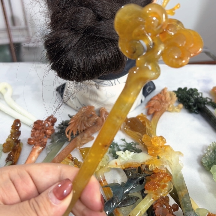 定制蛇纹石玉毛货发饰