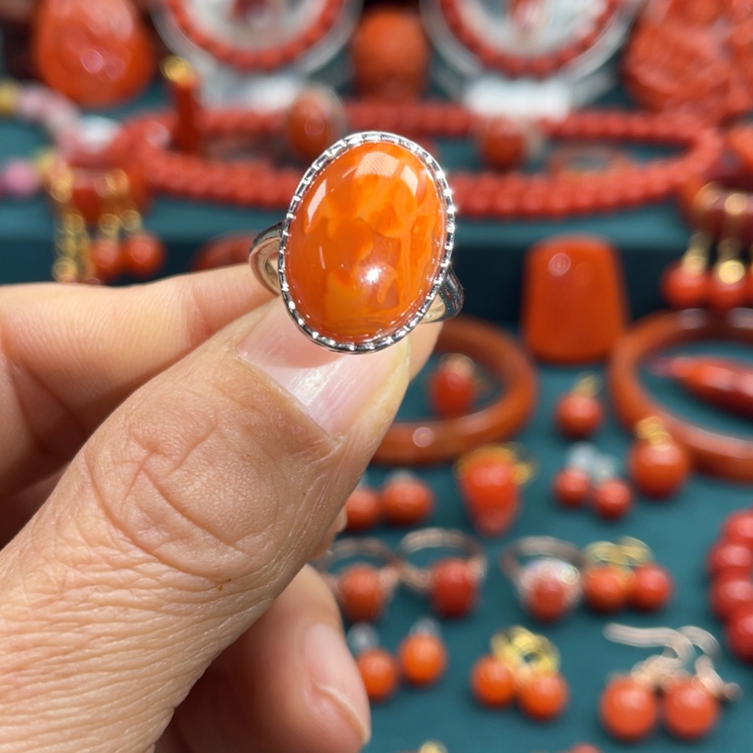 南红玛瑙川料南红戒指合金