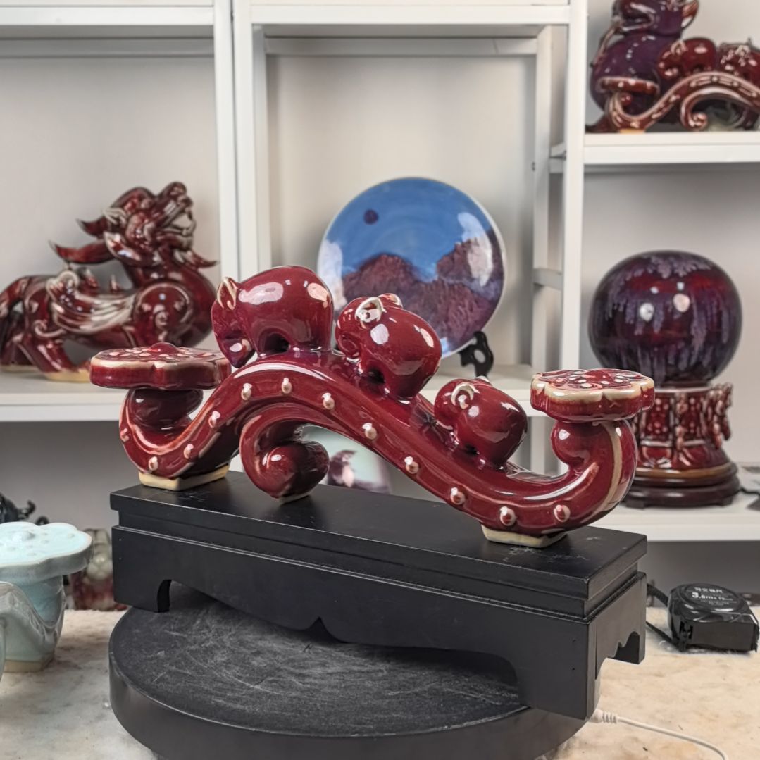 摆件钧瓷摆件神後鎮鈞瓷