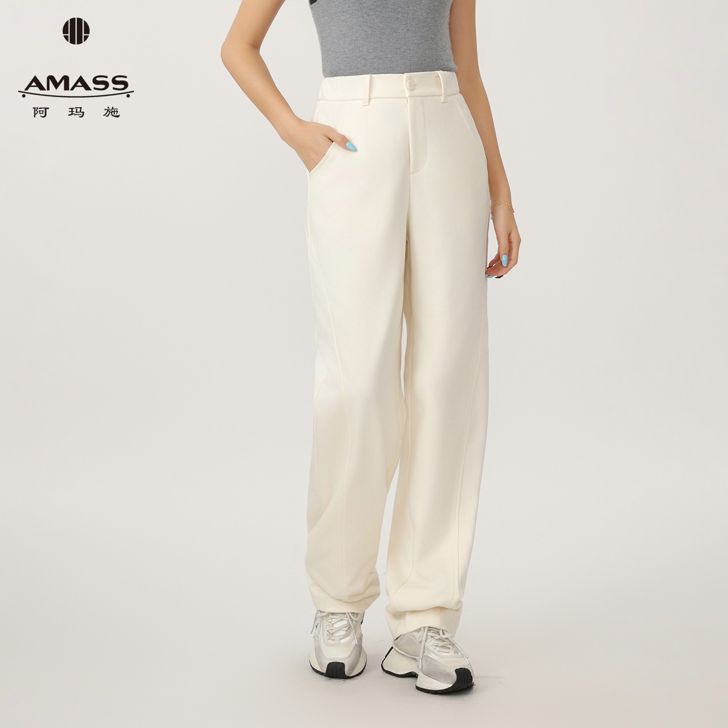 AMASS/阿玛施【高人一等】加长松弛感通勤百搭宽松休闲直筒裤519229