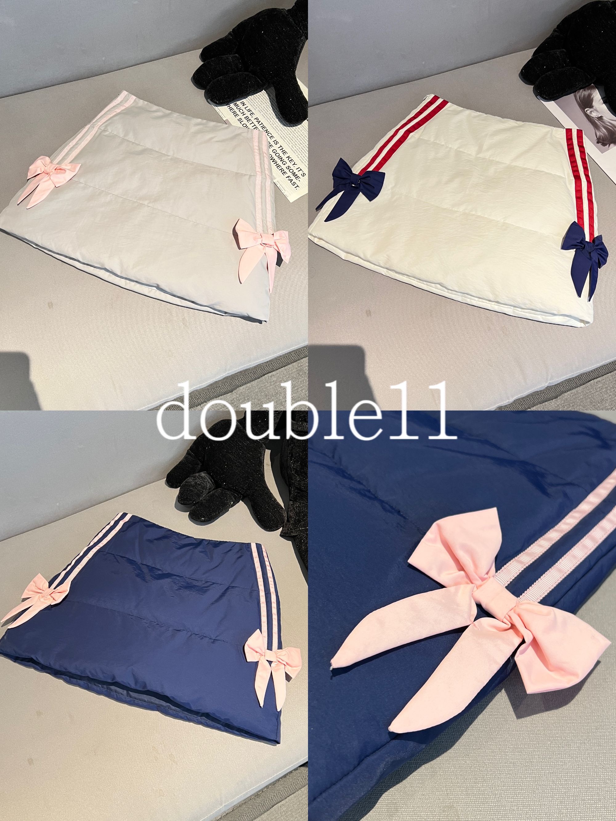 原创拼色蝴蝶结羽绒包臀裙女半身裙显瘦气质VV112612