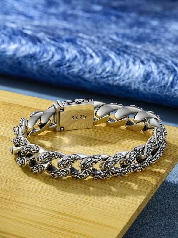 925银手链 925纯银貔貅手链重工百搭复古经典朋克霸气纯银手链