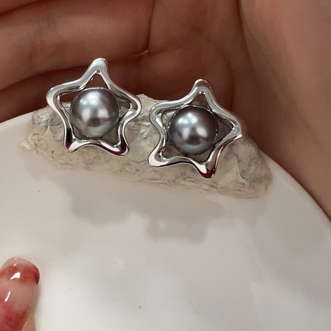 海水珍珠耳饰银S925镶嵌