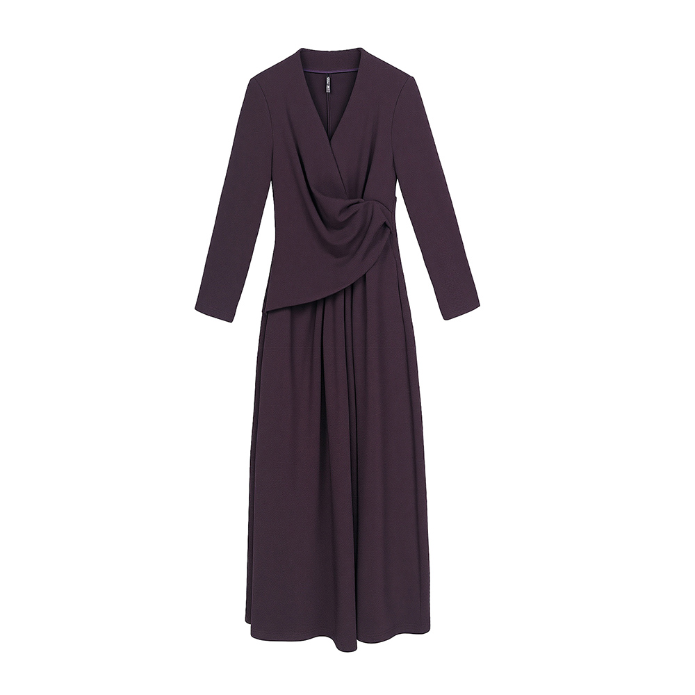 歌雨竹L5357冬款设计师款遮肉V领长袖长款套头连衣裙围巾两件套