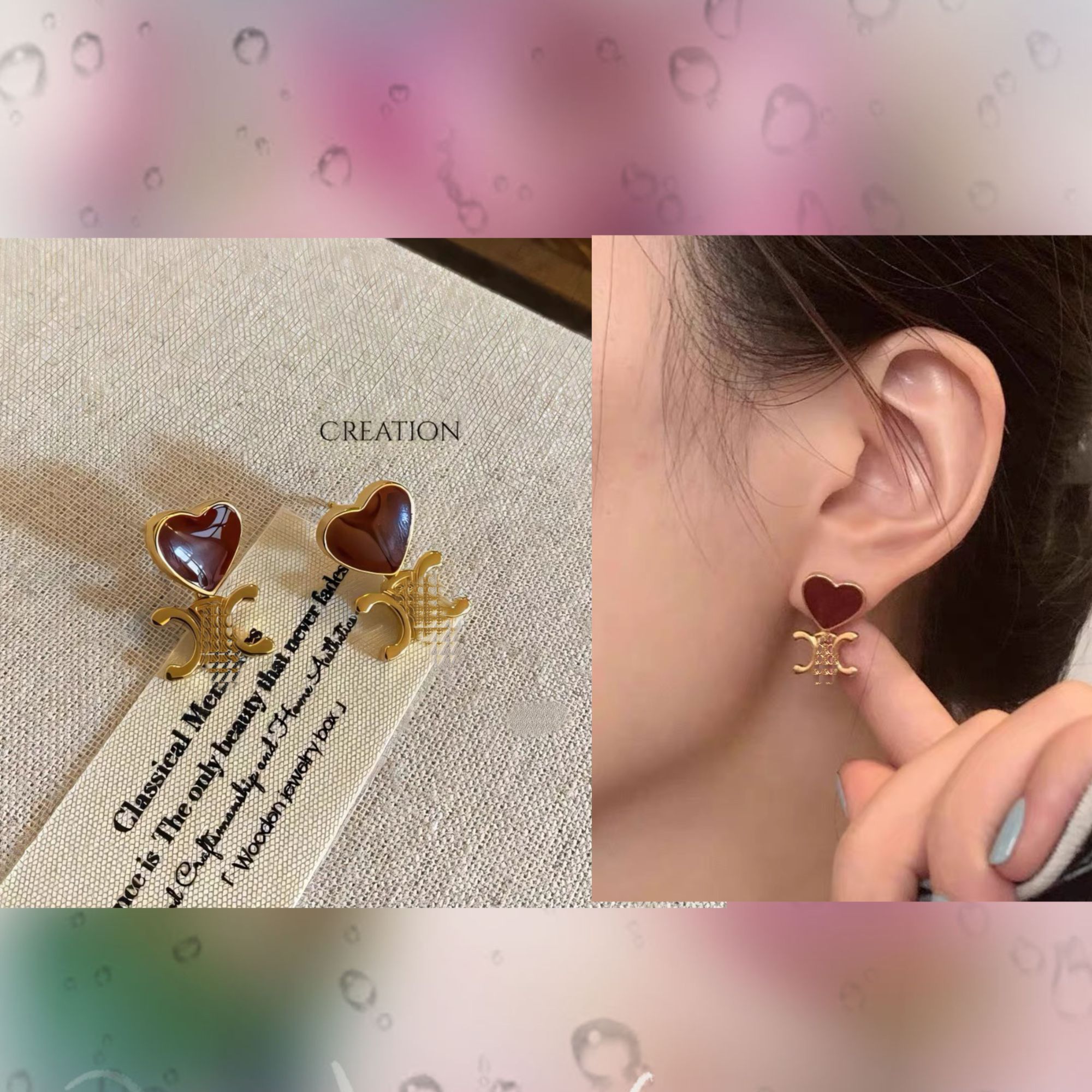 铜合金合成锆石耳饰 网红轻奢爱心滴油法式耳钉  9035