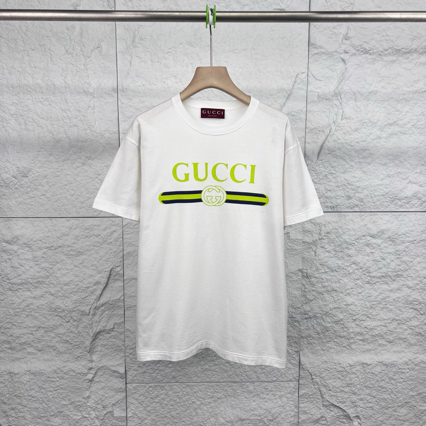 99新 GUCCI/古驰 XS码/白色logo印花圆领短袖T恤/15975663