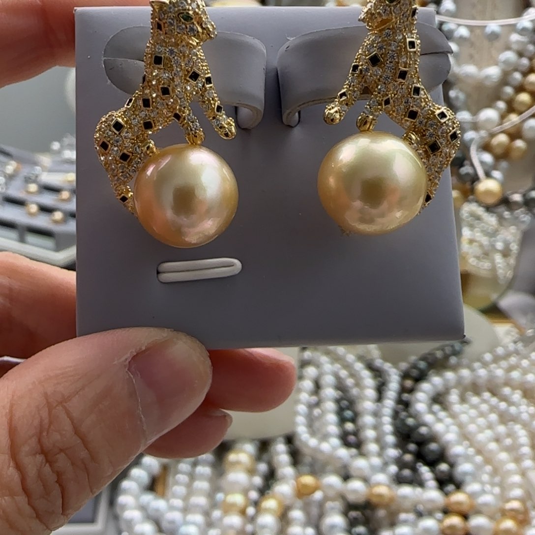 海水珍珠耳饰银S925镶嵌