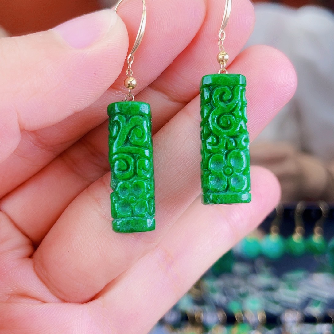 翡翠18K金镶嵌耳饰饰品