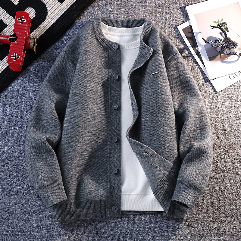 男士春秋季新款针织开衫帅气百搭男士棒球领外套针织开衫8738