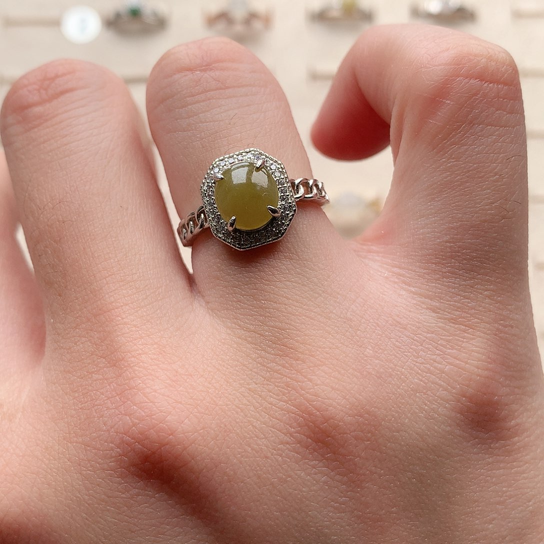 翡翠戒指银S925镶嵌0127