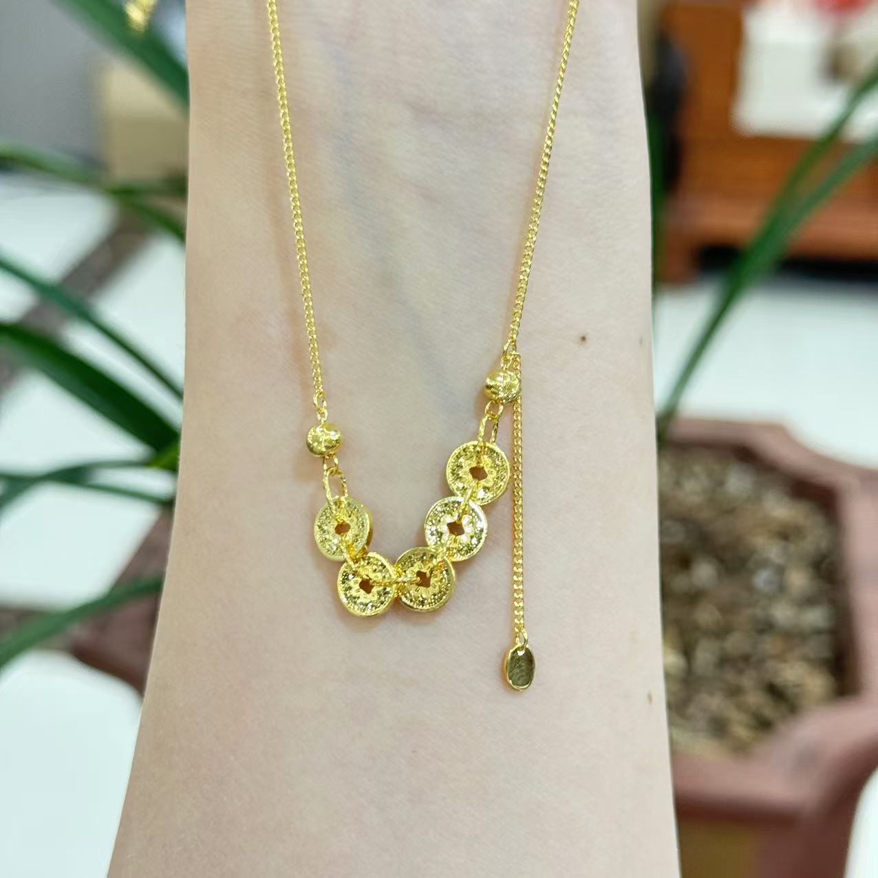 甸甸②Q【有钱花五帝币套链】足金999精工5G