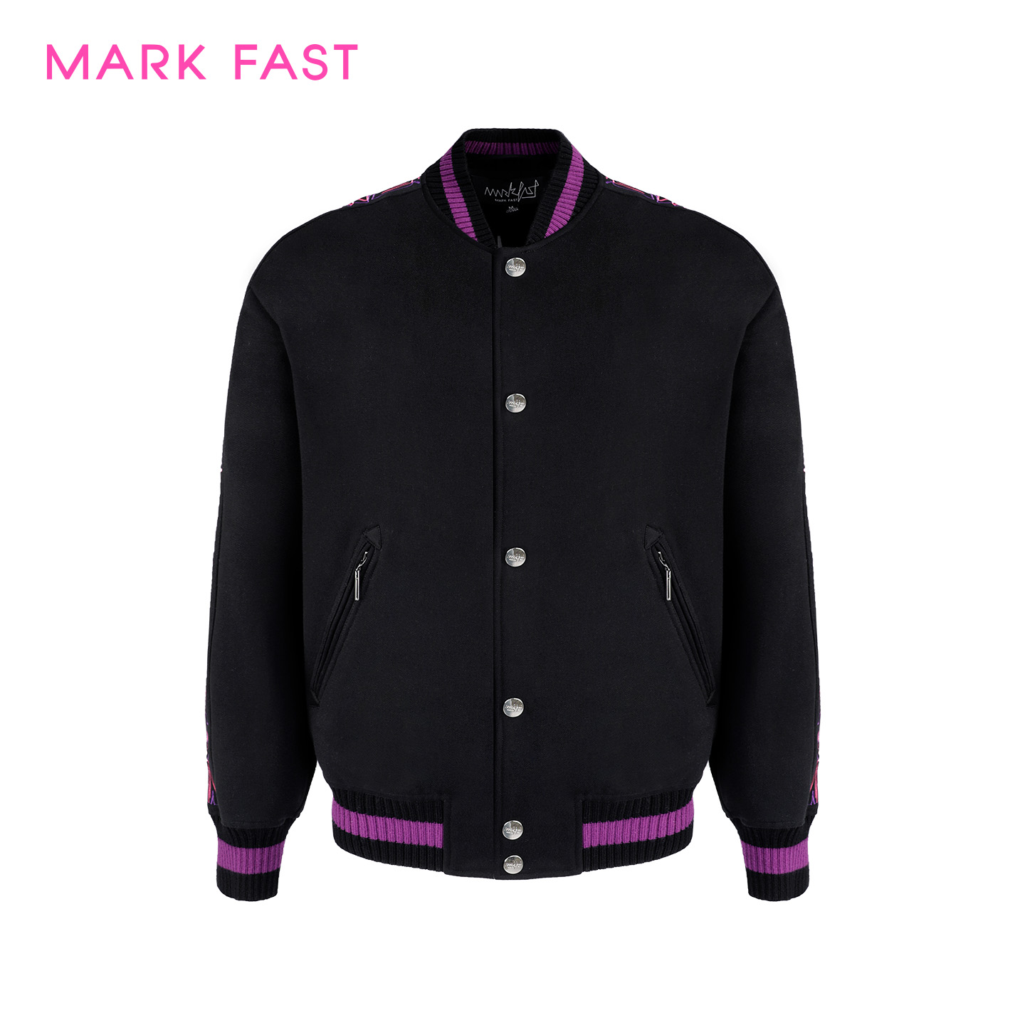MARKFAST潮牌休闲风棒球服撞色LOGO绣花街头外套男M1BBM14190