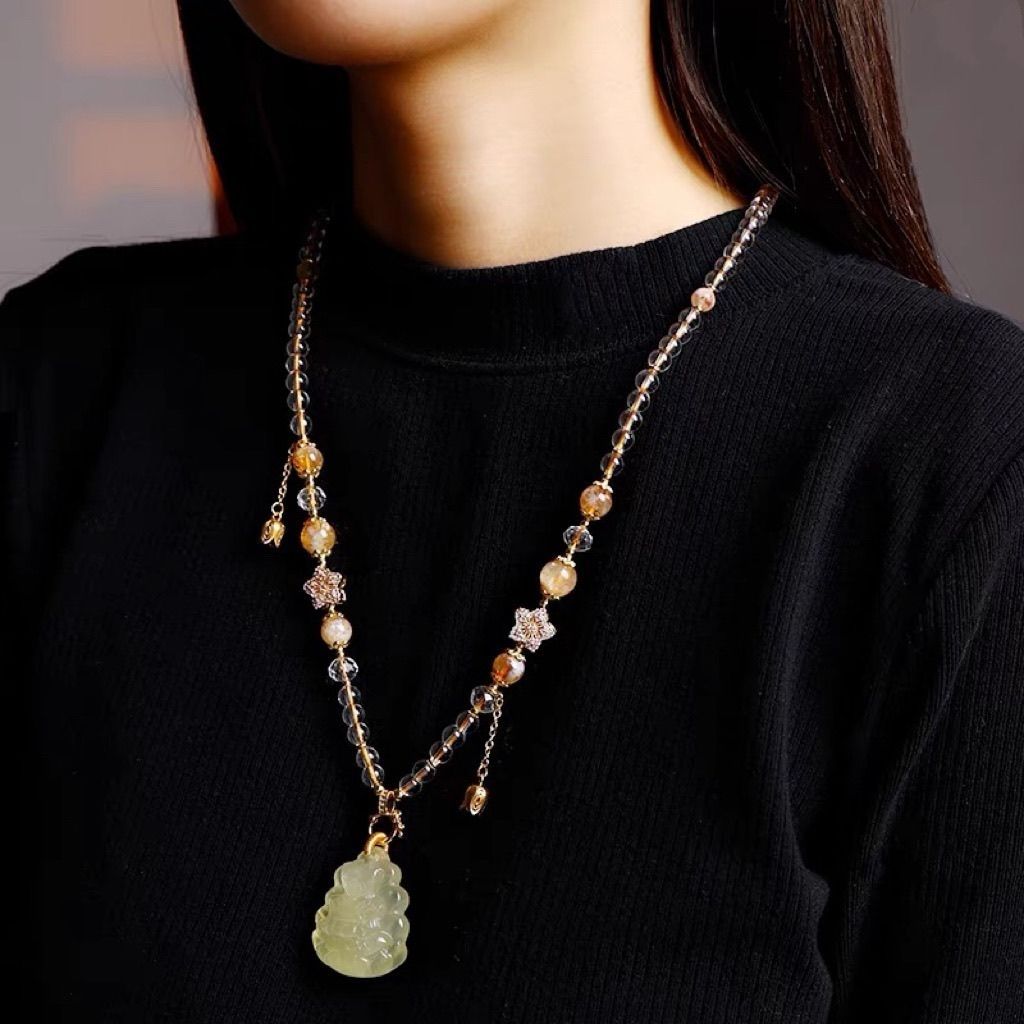 铜合金仿水晶项链 藏式轻奢唐卡挂绳人造水晶链万能扣高级挂绳