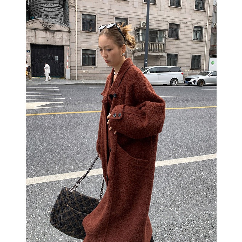 洛边 高级质感秋冬苏力羊毛双面毛呢大衣宽松中长款呢子外套