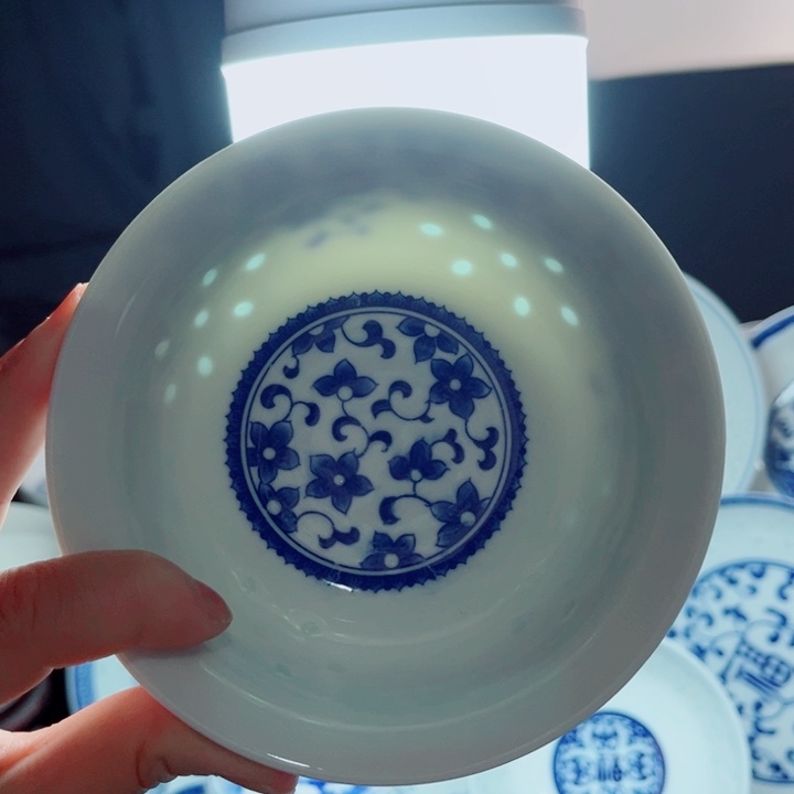 碗青花玲珑5寸饭碗紫荆花