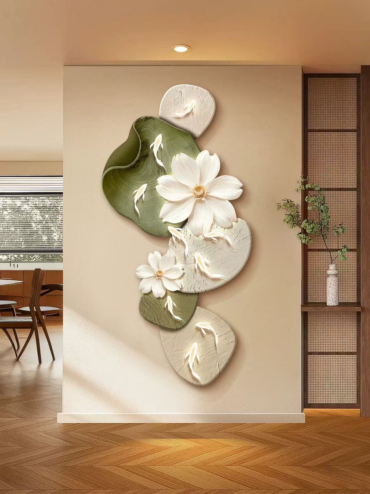 D295现代轻奢玄关装饰画九鱼图入户走廊挂画高级感客厅挂画捡漏1