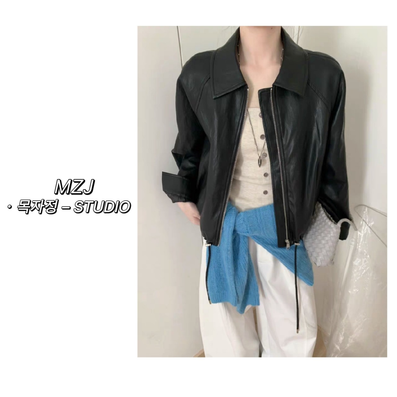 木子静-【机车风】韩版设计感气质百搭短款翻领皮衣短外套-2572