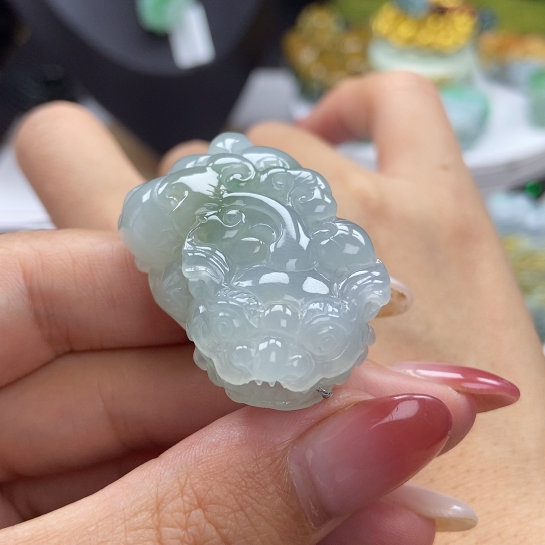 颈饰未镶嵌翡翠A5 冰胶双色花 含珠貔貅