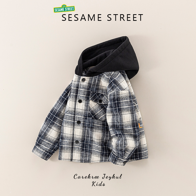 【ZH】芝麻街秋冬季新款儿童格子连帽夹棉外套ZMDA233