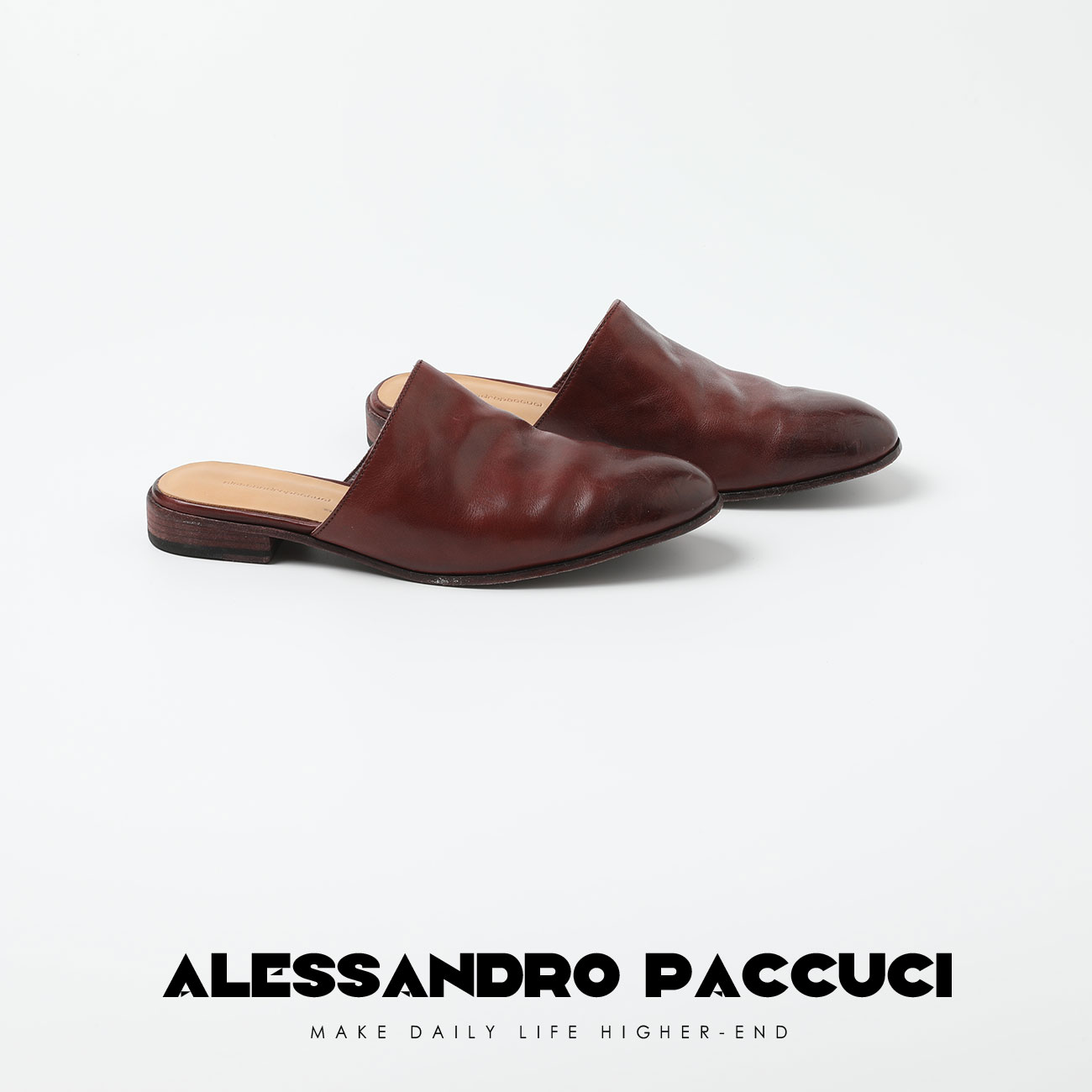 【孤品特价不退换】洛哥42031XT【黑标/回首往昔】牛皮做旧划痕拖鞋