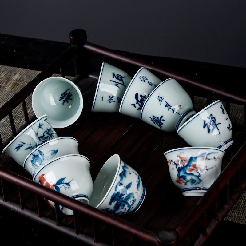青花瓷手绘茶具套装品茗杯商务礼品茶壶茶杯陶瓷功夫茶具家用茶杯