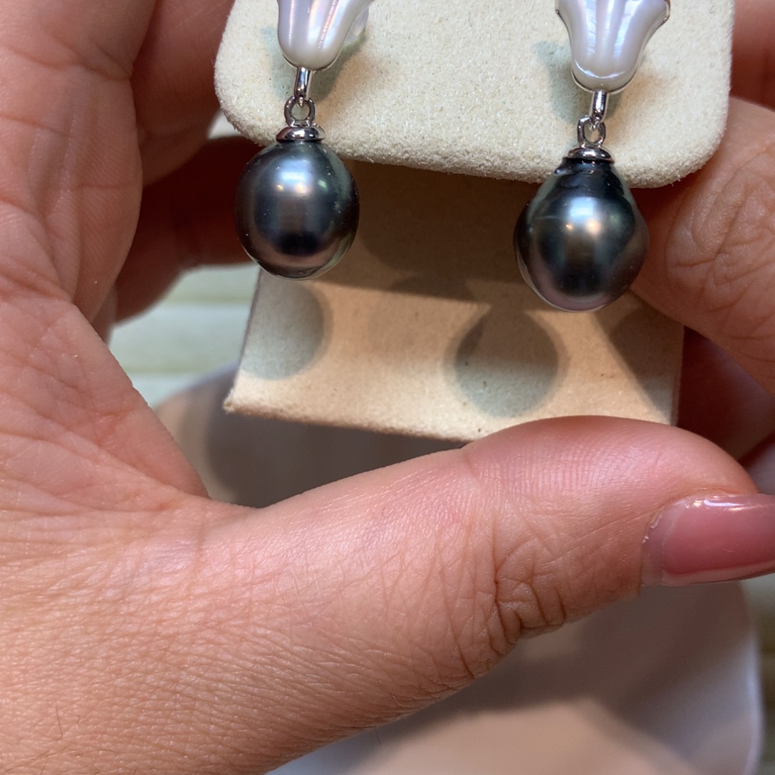 海水珍珠耳饰银S925镶嵌