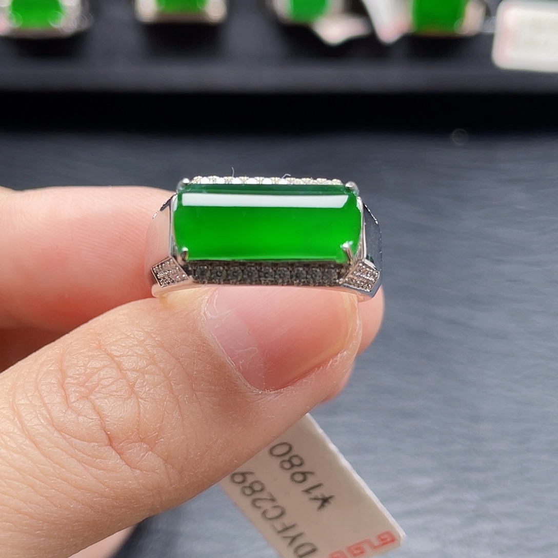 翡翠戒指银S925镶嵌天然a货翡翠2897