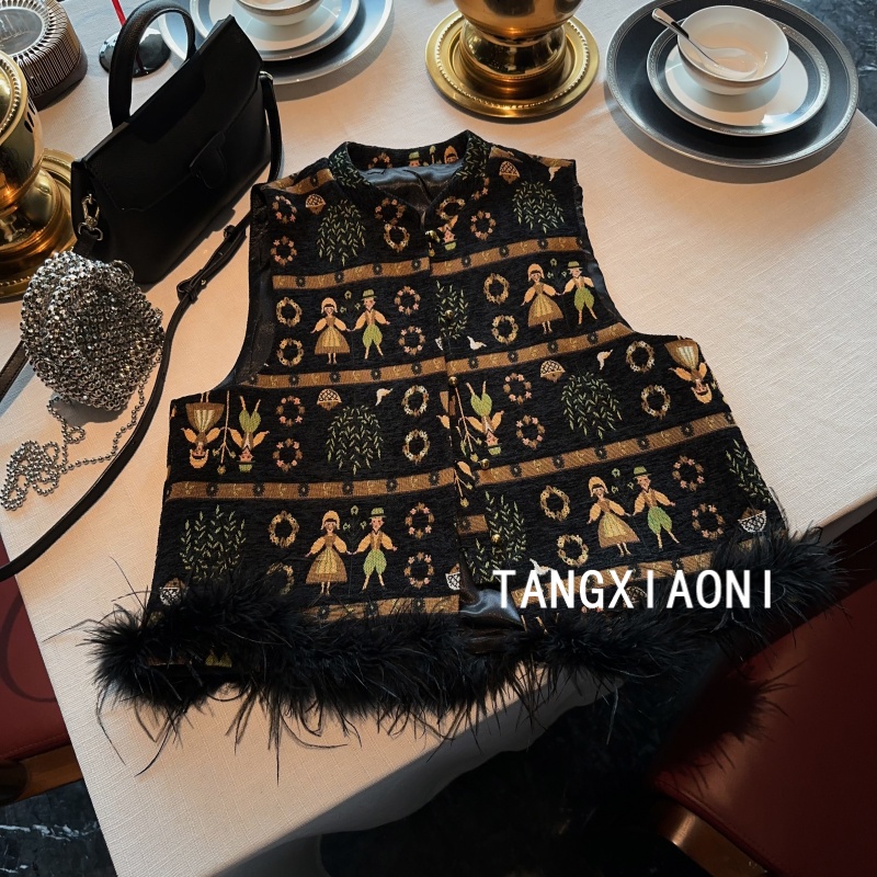 童趣【跳舞小人】刺绣毛毛 马甲