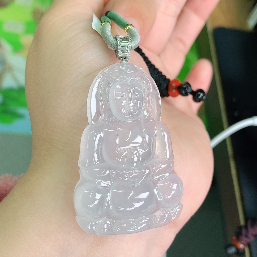 翡翠颈饰18K金镶嵌高冰观音