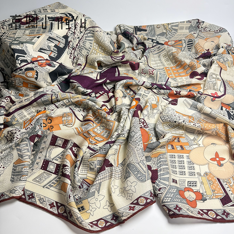 京榆 丨畅游巴黎丨双面花萝桑蚕丝山羊绒绵羊毛超大方巾围巾披肩