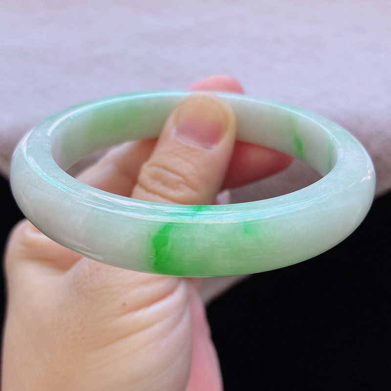 59圈25552冰糯种水润飘阳绿翡翠手镯子正圈玉手环天然A货 a16