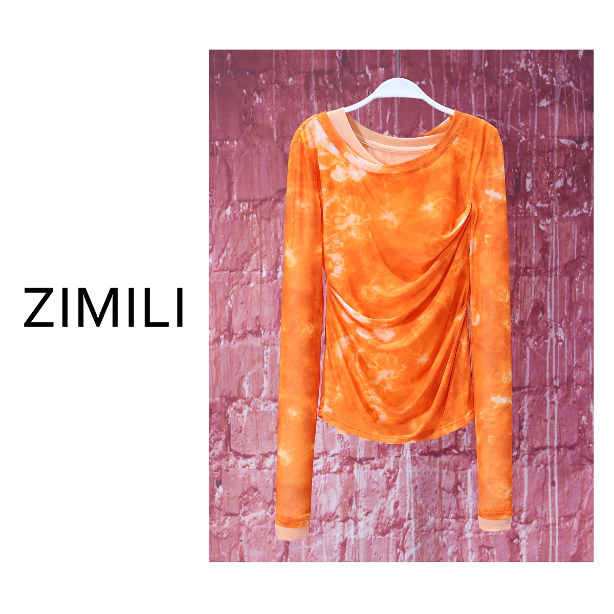 【亮哥女装】2025欧版轻薄冰凉橙色扎染假两件收腰爽肤衣6791