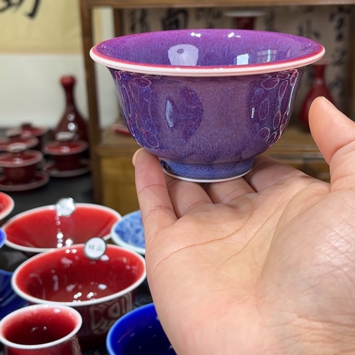 景德镇陶瓷浅行窑玫瑰紫压手杯