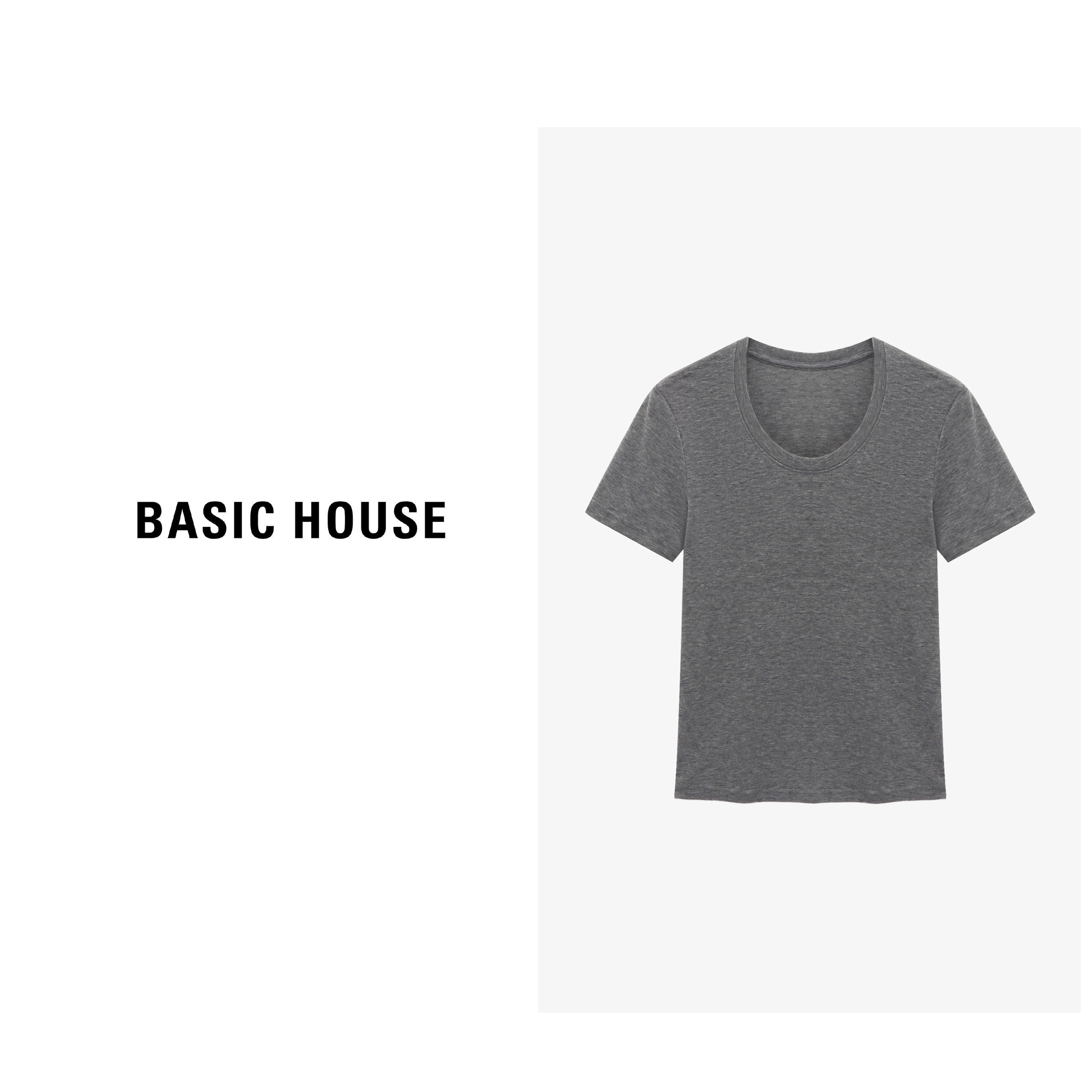 Basic House/百家好夏季纯欲慵懒风女装女士修身T恤-B0625H5U582