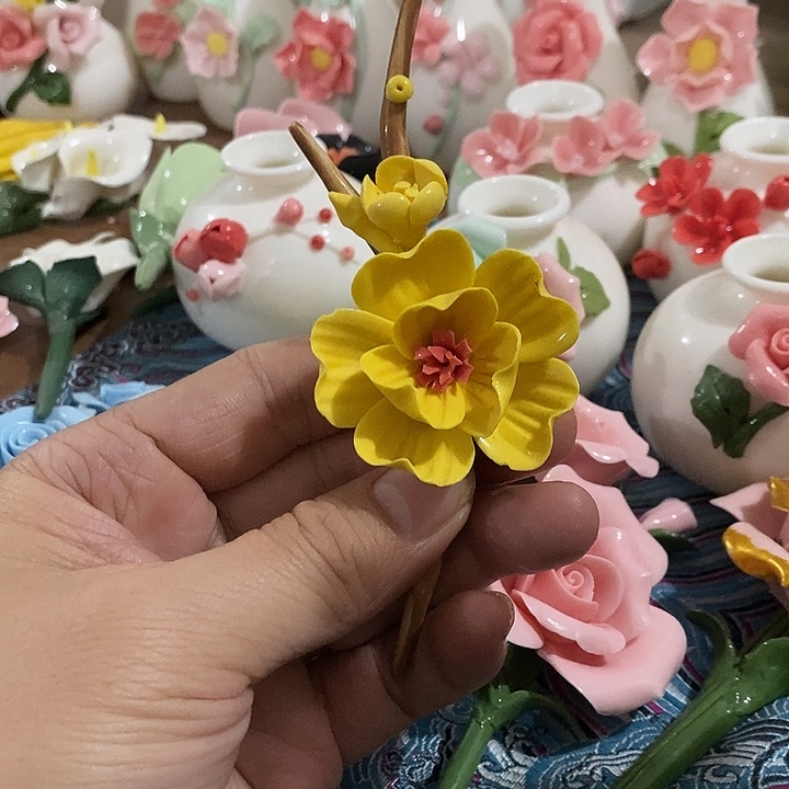 瓷片纯手工陶瓷花摆件瑕