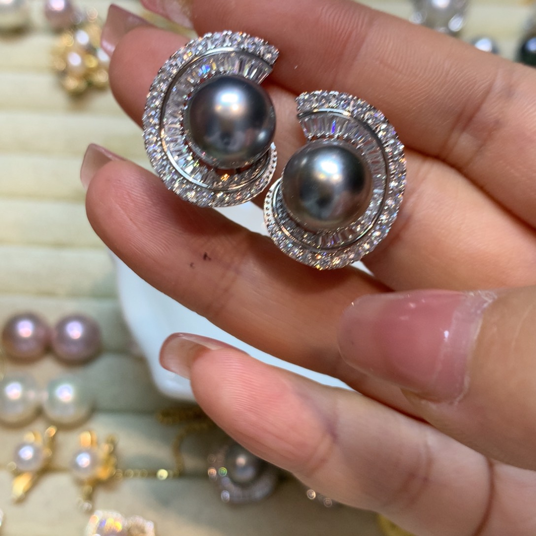 海水珍珠耳饰银S925镶嵌