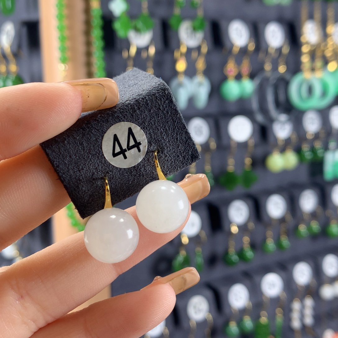 和田玉耳饰18K金镶嵌