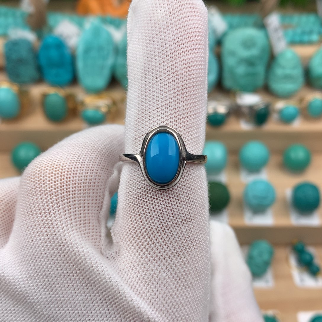 绿松石银S925镶嵌配饰女戒可调节