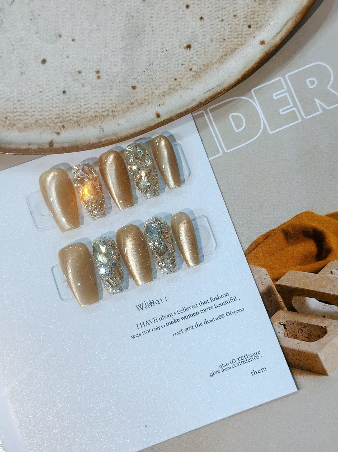 满钻爆闪显白纯手工穿戴甲美甲丨手模具定制款美甲贴片