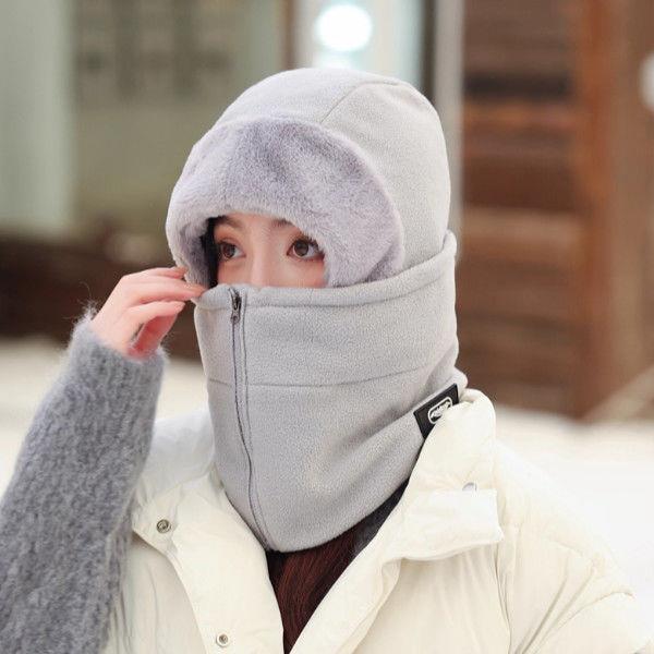 女士骑车保暖帽子围脖女款骑手加厚加绒头盔内胆男女冬季防寒头套