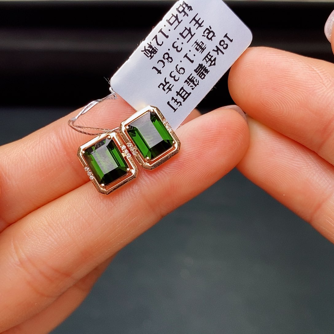 碧玺耳钉碧玺18K金镶嵌惜*